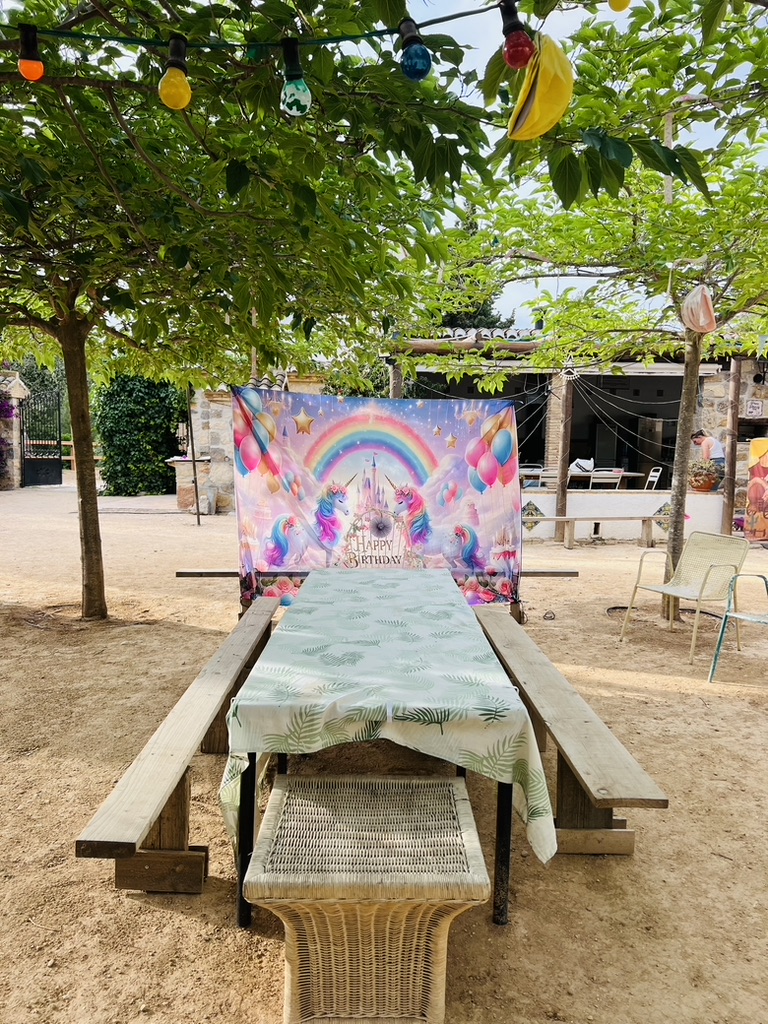 Unicorn happy birthday backdrop at Paradise Stables
